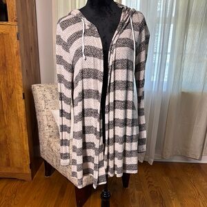 Black, brown, and white Striped Cardigan Sweater.